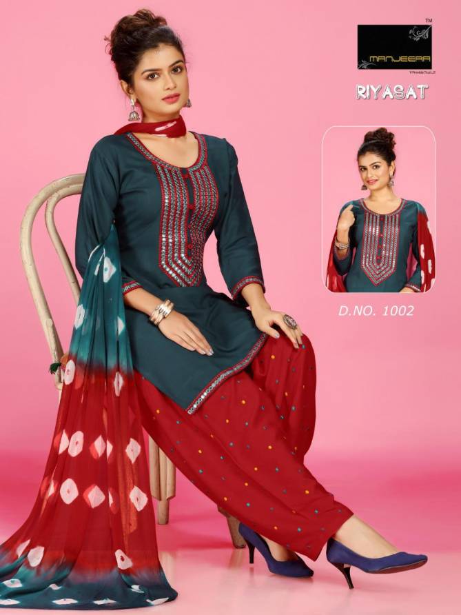 Manjeera Riyasat  Latest Fancy Designer Rayon Patiyala work Ethnic Wear Readymade Collection